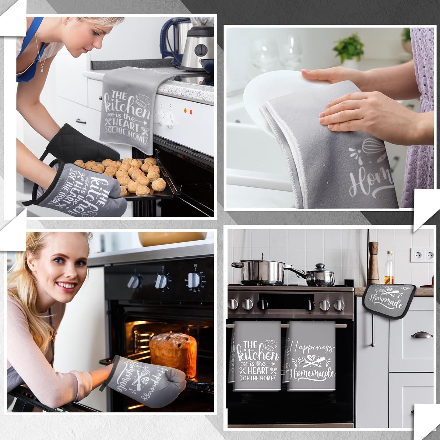6 Pcs Kitchen Decor Accessories Set Farmhouse Towels Pot Holders Oven Mitts Set 2 Dish Towels 2 Potholders 2 Cooking Mittens Oven Glove for Christmas Baking Cooking Supply(Yellow,Kitchen)
