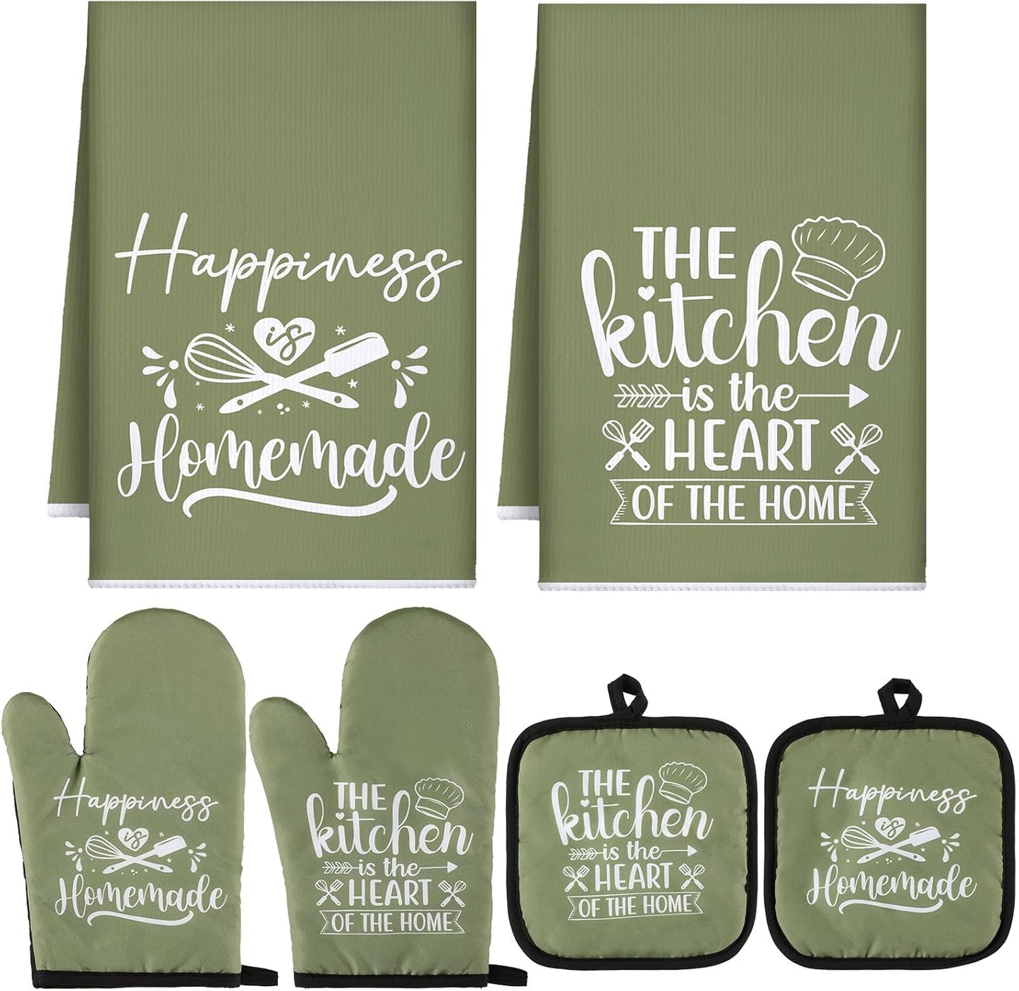 6 Pcs Kitchen Decor Accessories Set Farmhouse Towels Pot Holders Oven Mitts Set 2 Dish Towels 2 Potholders 2 Cooking Mittens Oven Glove for Christmas Baking Cooking Supply(Yellow,Kitchen)