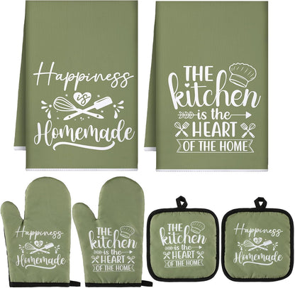 6 Pcs Kitchen Decor Accessories Set Farmhouse Towels Pot Holders Oven Mitts Set 2 Dish Towels 2 Potholders 2 Cooking Mittens Oven Glove for Christmas Baking Cooking Supply(Yellow,Kitchen)