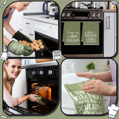6 Pcs Kitchen Decor Accessories Set Farmhouse Towels Pot Holders Oven Mitts Set 2 Dish Towels 2 Potholders 2 Cooking Mittens Oven Glove for Christmas Baking Cooking Supply(Yellow,Kitchen)