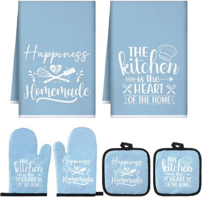 6 Pcs Kitchen Decor Accessories Set Farmhouse Towels Pot Holders Oven Mitts Set 2 Dish Towels 2 Potholders 2 Cooking Mittens Oven Glove for Christmas Baking Cooking Supply(Yellow,Kitchen)