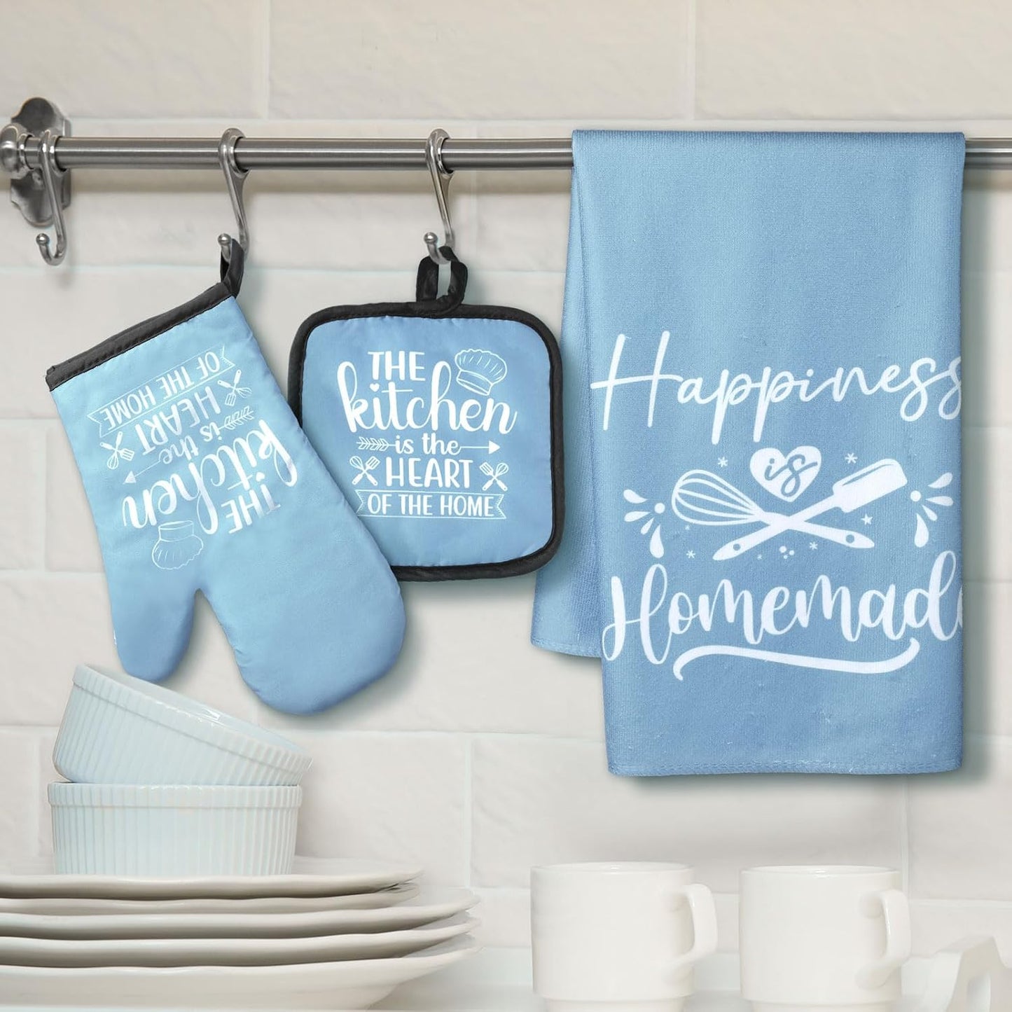 6 Pcs Kitchen Decor Accessories Set Farmhouse Towels Pot Holders Oven Mitts Set 2 Dish Towels 2 Potholders 2 Cooking Mittens Oven Glove for Christmas Baking Cooking Supply(Yellow,Kitchen)