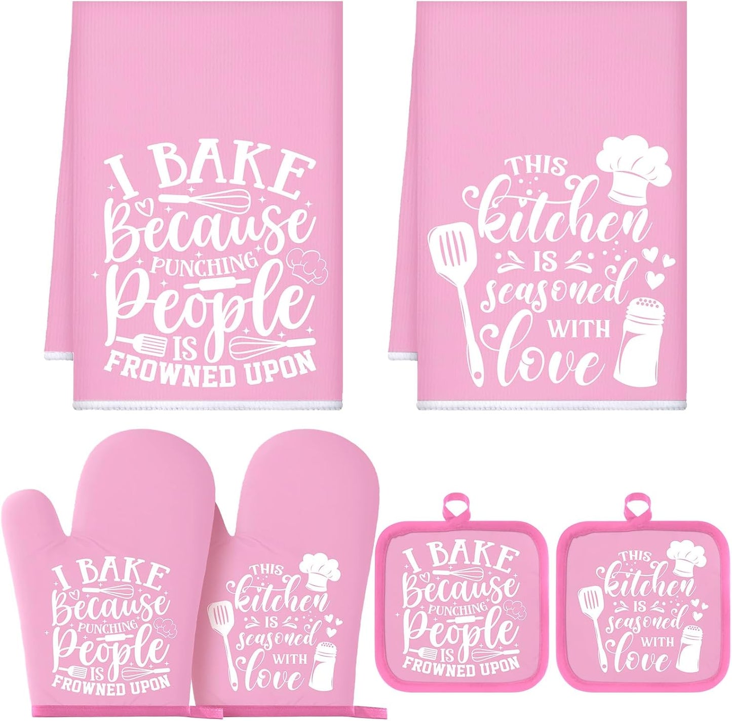 6 Pcs Kitchen Decor Accessories Set Farmhouse Towels Pot Holders Oven Mitts Set 2 Dish Towels 2 Potholders 2 Cooking Mittens Oven Glove for Christmas Baking Cooking Supply(Yellow,Kitchen)