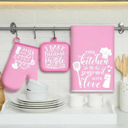 6 Pcs Kitchen Decor Accessories Set Farmhouse Towels Pot Holders Oven Mitts Set 2 Dish Towels 2 Potholders 2 Cooking Mittens Oven Glove for Christmas Baking Cooking Supply(Yellow,Kitchen)