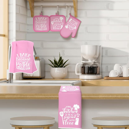 6 Pcs Kitchen Decor Accessories Set Farmhouse Towels Pot Holders Oven Mitts Set 2 Dish Towels 2 Potholders 2 Cooking Mittens Oven Glove for Christmas Baking Cooking Supply(Yellow,Kitchen)