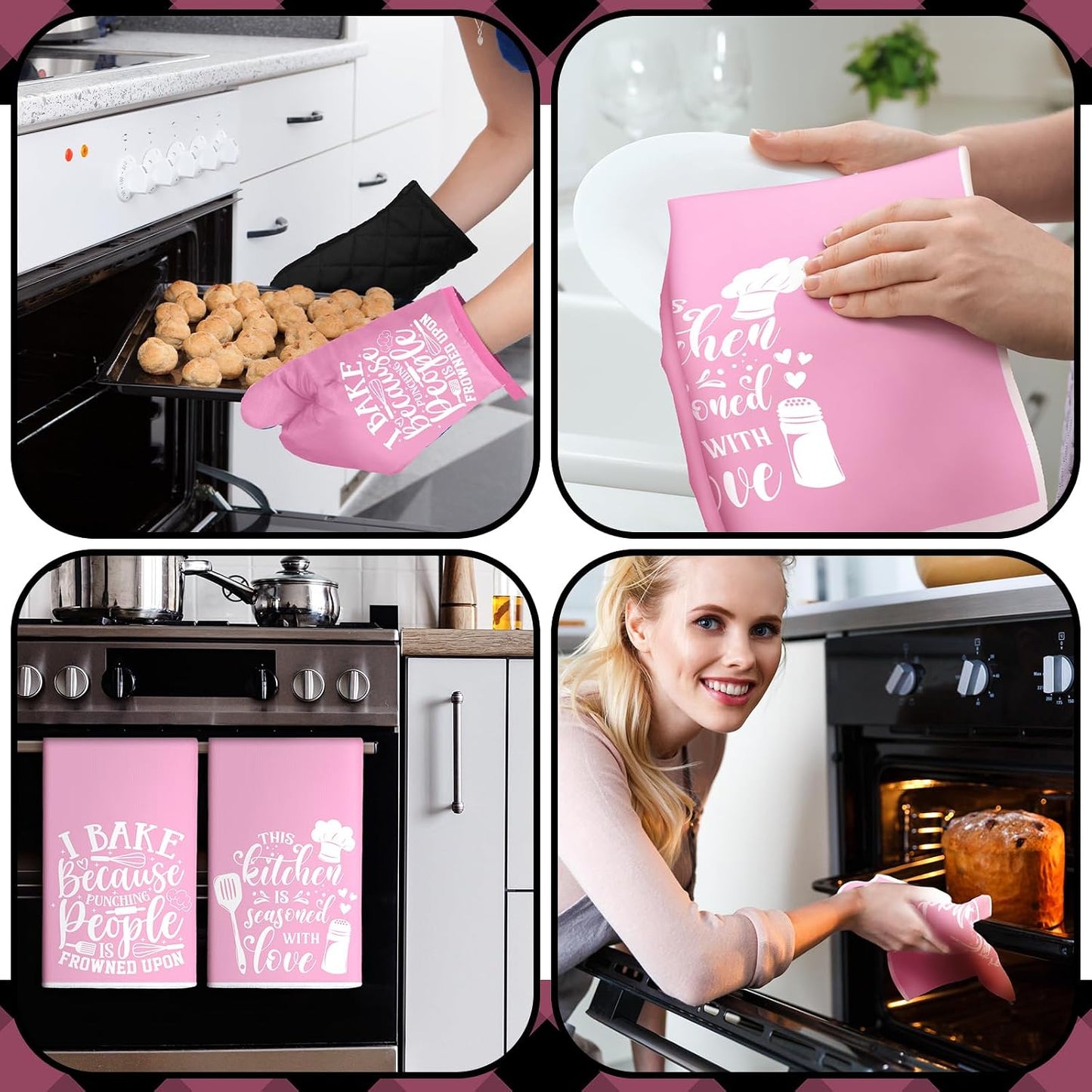 6 Pcs Kitchen Decor Accessories Set Farmhouse Towels Pot Holders Oven Mitts Set 2 Dish Towels 2 Potholders 2 Cooking Mittens Oven Glove for Christmas Baking Cooking Supply(Yellow,Kitchen)