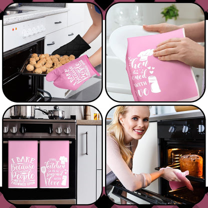 6 Pcs Kitchen Decor Accessories Set Farmhouse Towels Pot Holders Oven Mitts Set 2 Dish Towels 2 Potholders 2 Cooking Mittens Oven Glove for Christmas Baking Cooking Supply(Yellow,Kitchen)