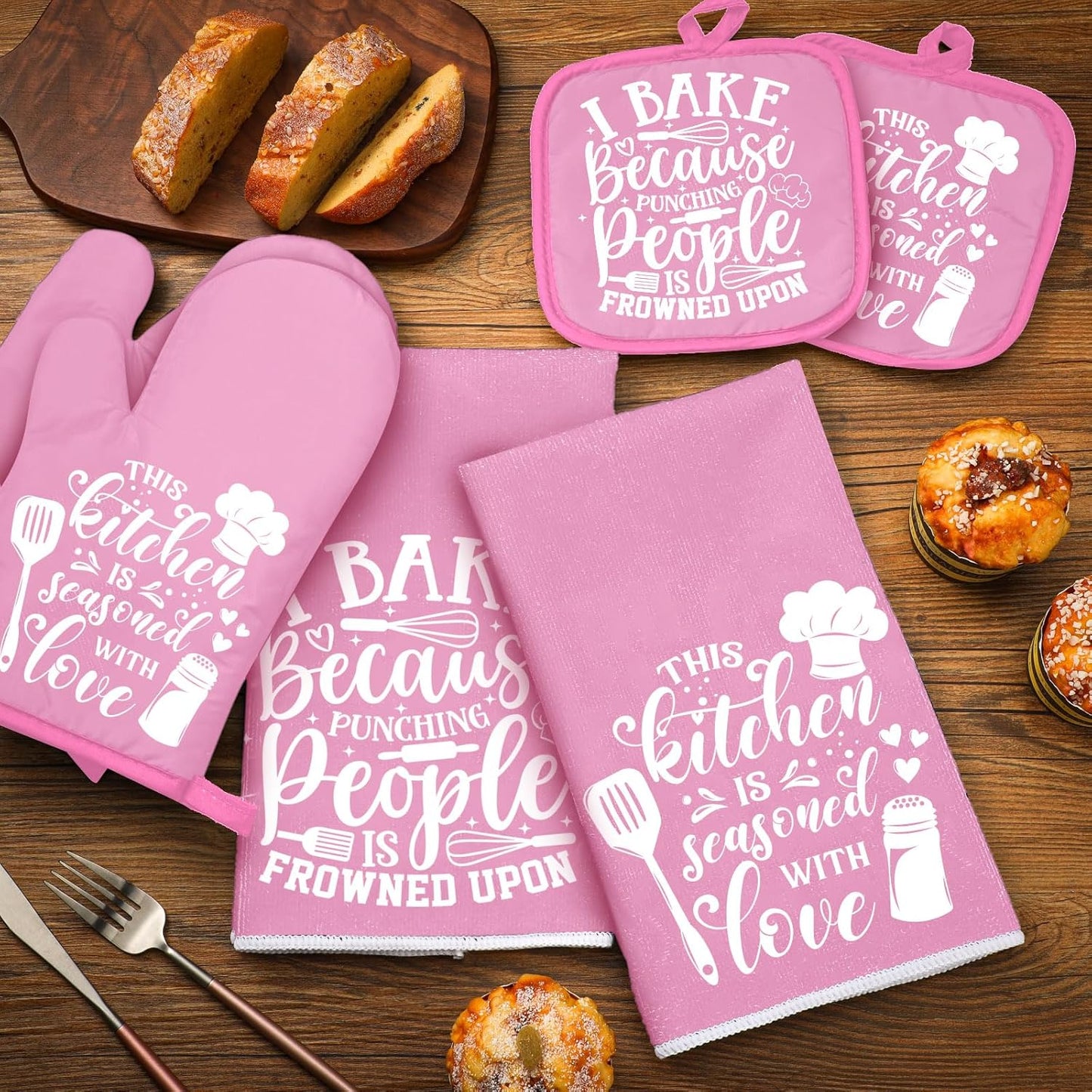 6 Pcs Kitchen Decor Accessories Set Farmhouse Towels Pot Holders Oven Mitts Set 2 Dish Towels 2 Potholders 2 Cooking Mittens Oven Glove for Christmas Baking Cooking Supply(Yellow,Kitchen)