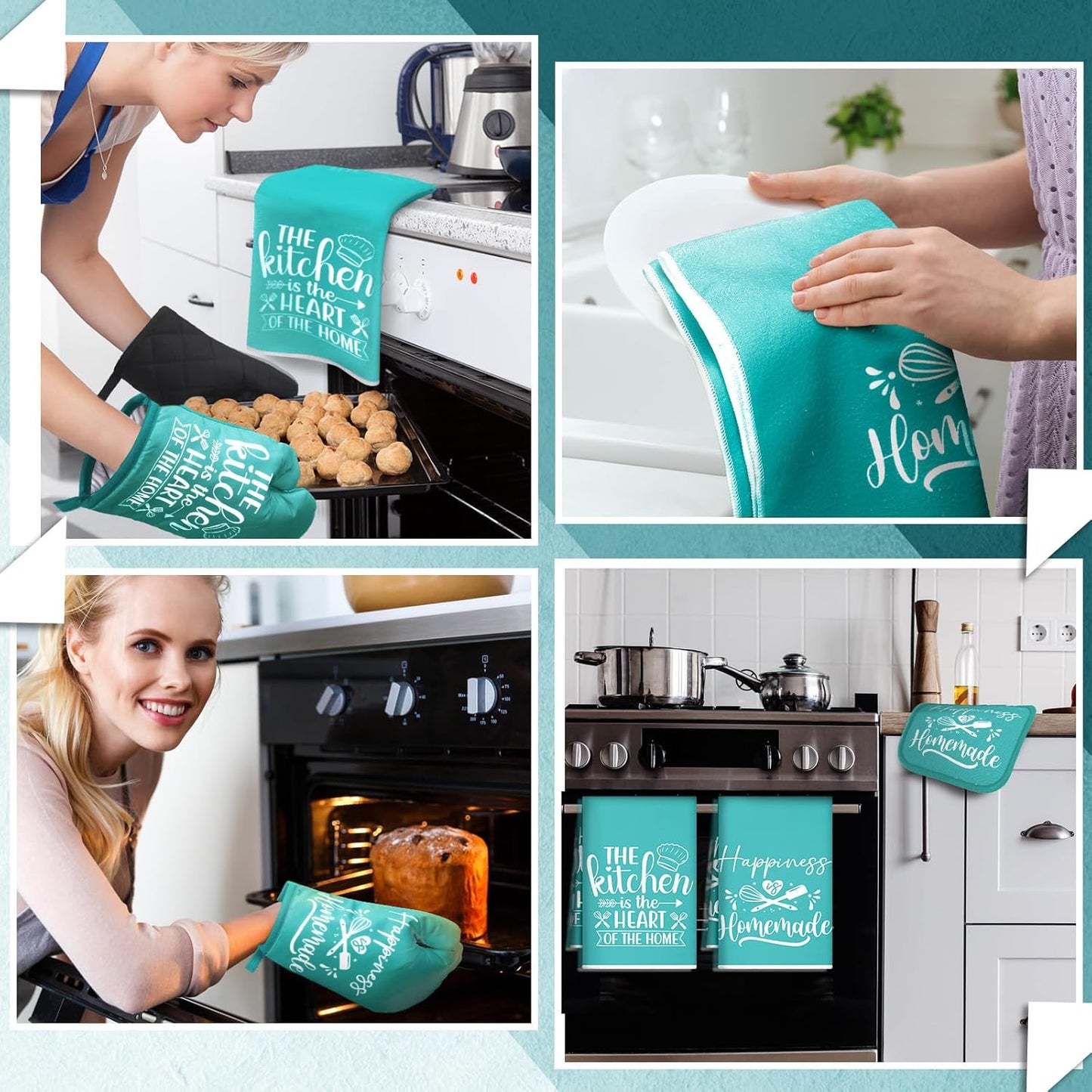 6 Pcs Kitchen Decor Accessories Set Farmhouse Towels Pot Holders Oven Mitts Set 2 Dish Towels 2 Potholders 2 Cooking Mittens Oven Glove for Christmas Baking Cooking Supply(Yellow,Kitchen)