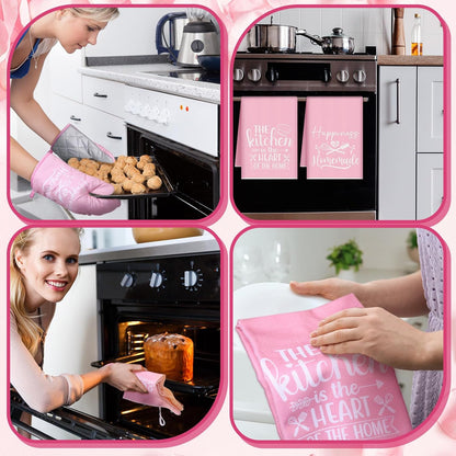 6 Pcs Kitchen Decor Accessories Set Farmhouse Towels Pot Holders Oven Mitts Set 2 Dish Towels 2 Potholders 2 Cooking Mittens Oven Glove for Christmas Baking Cooking Supply(Yellow,Kitchen)