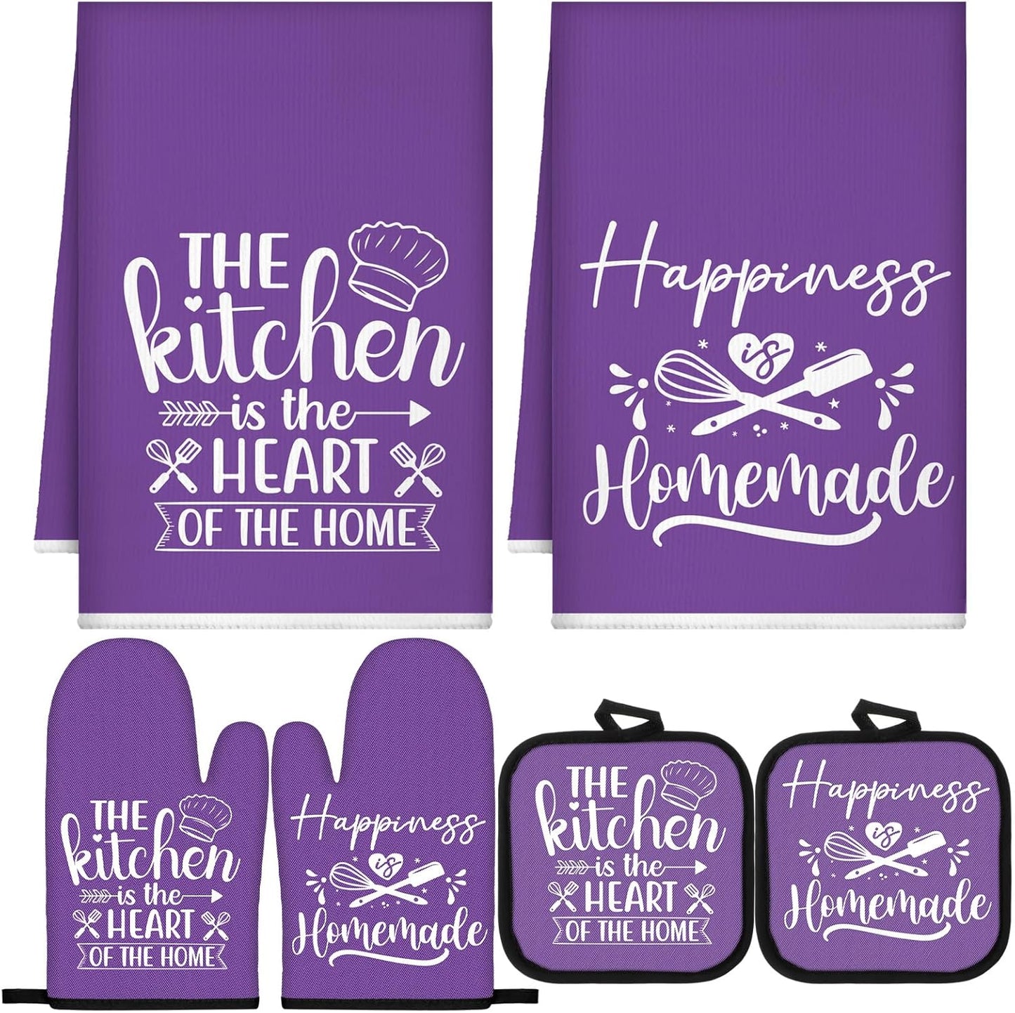 6 Pcs Kitchen Decor Accessories Set Farmhouse Towels Pot Holders Oven Mitts Set 2 Dish Towels 2 Potholders 2 Cooking Mittens Oven Glove for Christmas Baking Cooking Supply(Yellow,Kitchen)