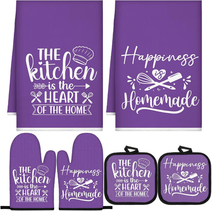 6 Pcs Kitchen Decor Accessories Set Farmhouse Towels Pot Holders Oven Mitts Set 2 Dish Towels 2 Potholders 2 Cooking Mittens Oven Glove for Christmas Baking Cooking Supply(Yellow,Kitchen)