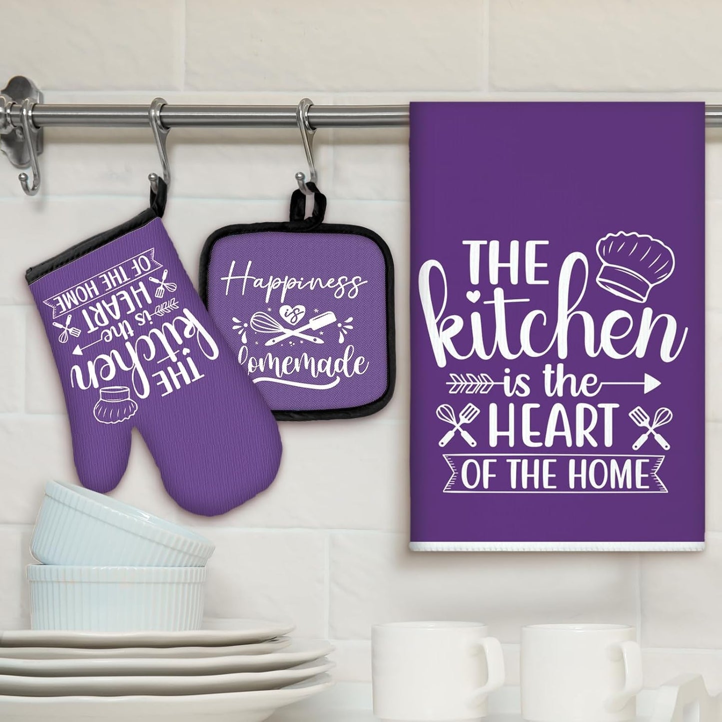 6 Pcs Kitchen Decor Accessories Set Farmhouse Towels Pot Holders Oven Mitts Set 2 Dish Towels 2 Potholders 2 Cooking Mittens Oven Glove for Christmas Baking Cooking Supply(Yellow,Kitchen)