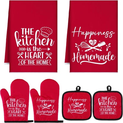 6 Pcs Kitchen Decor Accessories Set Farmhouse Towels Pot Holders Oven Mitts Set 2 Dish Towels 2 Potholders 2 Cooking Mittens Oven Glove for Christmas Baking Cooking Supply(Yellow,Kitchen)