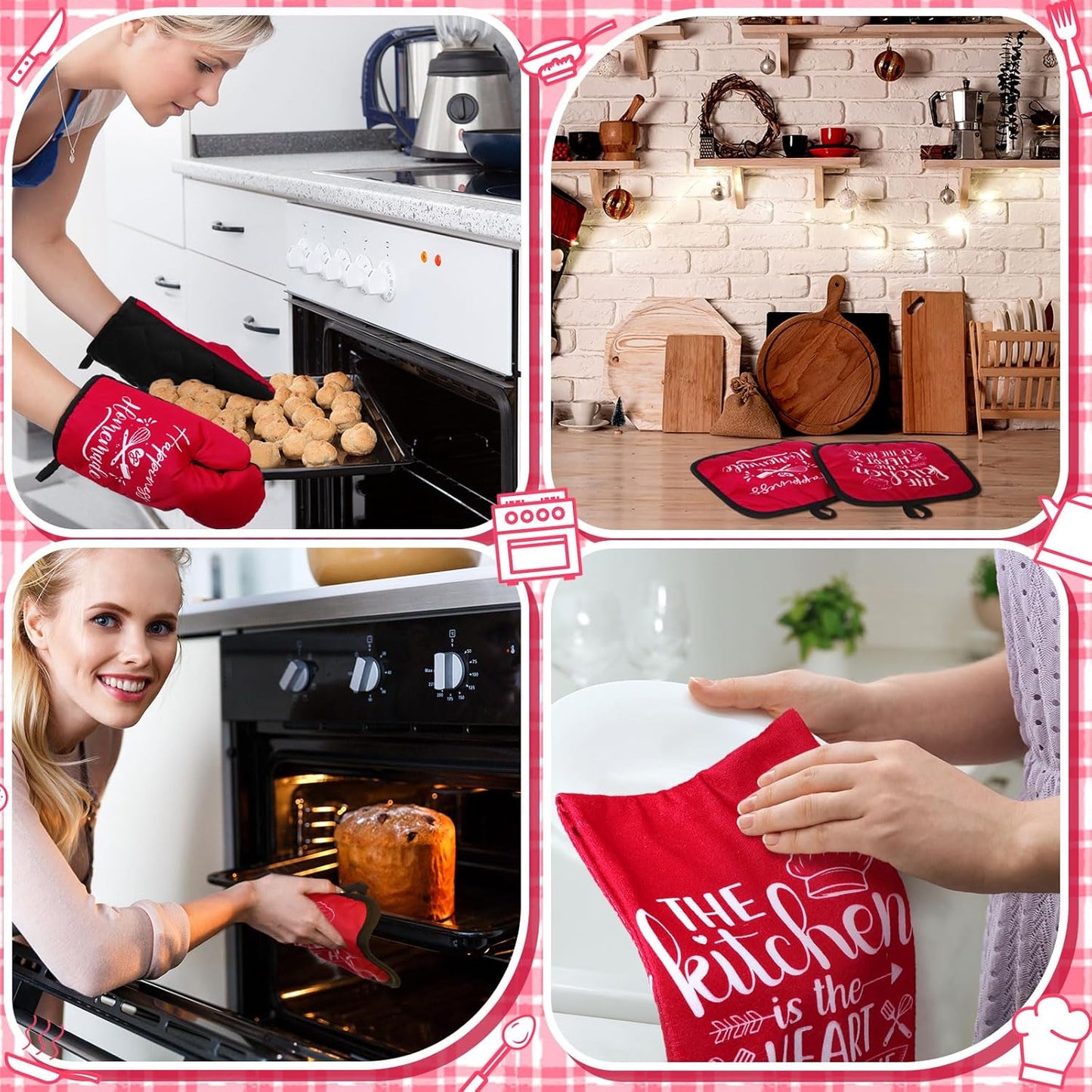 6 Pcs Kitchen Decor Accessories Set Farmhouse Towels Pot Holders Oven Mitts Set 2 Dish Towels 2 Potholders 2 Cooking Mittens Oven Glove for Christmas Baking Cooking Supply(Yellow,Kitchen)
