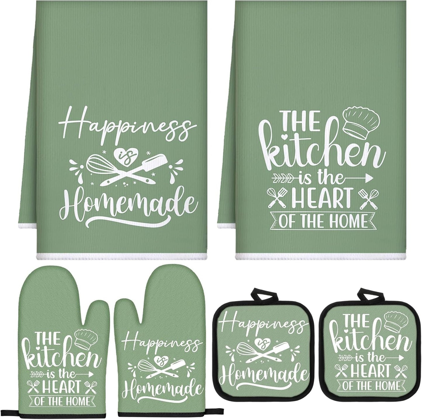 6 Pcs Kitchen Decor Accessories Set Farmhouse Towels Pot Holders Oven Mitts Set 2 Dish Towels 2 Potholders 2 Cooking Mittens Oven Glove for Christmas Baking Cooking Supply(Yellow,Kitchen)