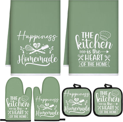 6 Pcs Kitchen Decor Accessories Set Farmhouse Towels Pot Holders Oven Mitts Set 2 Dish Towels 2 Potholders 2 Cooking Mittens Oven Glove for Christmas Baking Cooking Supply(Yellow,Kitchen)