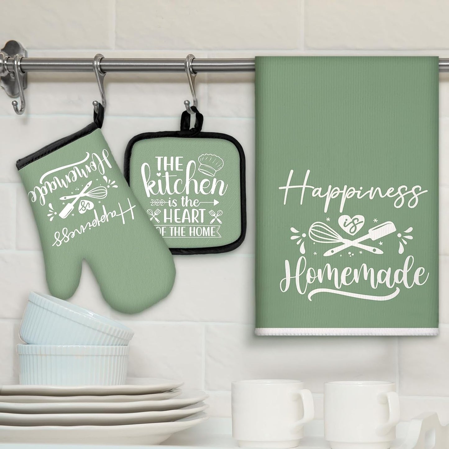 6 Pcs Kitchen Decor Accessories Set Farmhouse Towels Pot Holders Oven Mitts Set 2 Dish Towels 2 Potholders 2 Cooking Mittens Oven Glove for Christmas Baking Cooking Supply(Yellow,Kitchen)