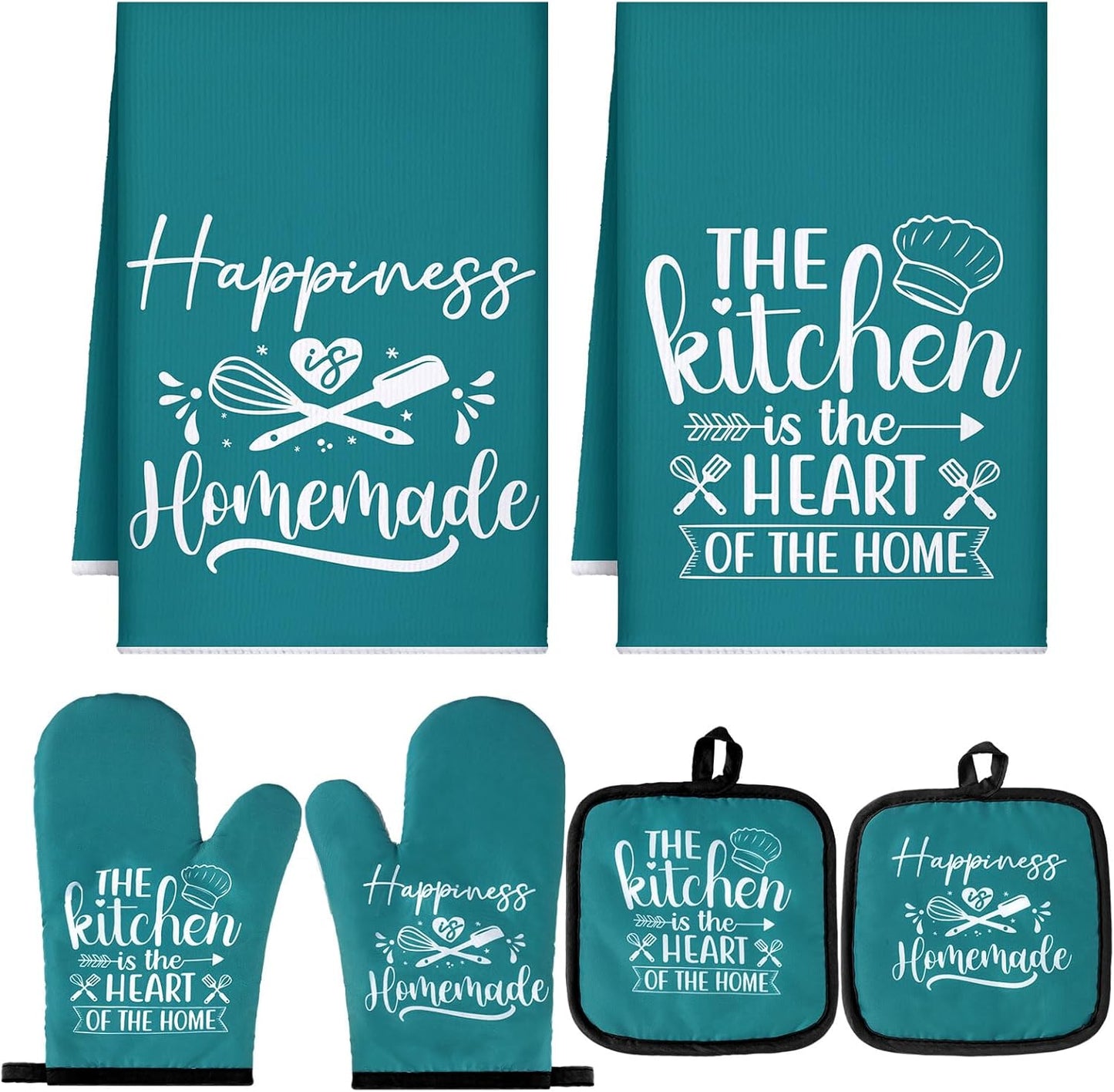 6 Pcs Kitchen Decor Accessories Set Farmhouse Towels Pot Holders Oven Mitts Set 2 Dish Towels 2 Potholders 2 Cooking Mittens Oven Glove for Christmas Baking Cooking Supply(Yellow,Kitchen)