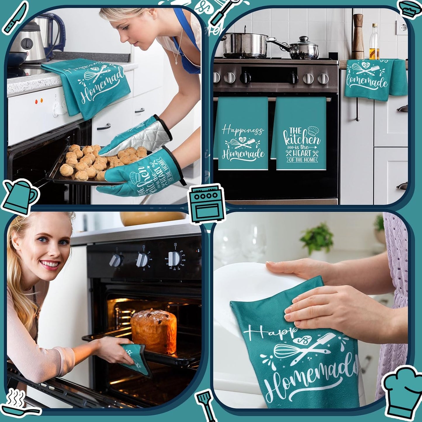 6 Pcs Kitchen Decor Accessories Set Farmhouse Towels Pot Holders Oven Mitts Set 2 Dish Towels 2 Potholders 2 Cooking Mittens Oven Glove for Christmas Baking Cooking Supply(Yellow,Kitchen)