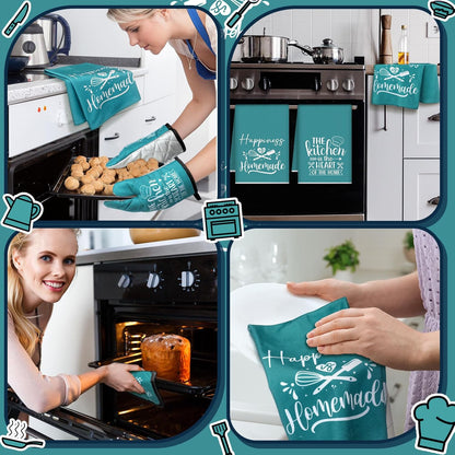 6 Pcs Kitchen Decor Accessories Set Farmhouse Towels Pot Holders Oven Mitts Set 2 Dish Towels 2 Potholders 2 Cooking Mittens Oven Glove for Christmas Baking Cooking Supply(Yellow,Kitchen)