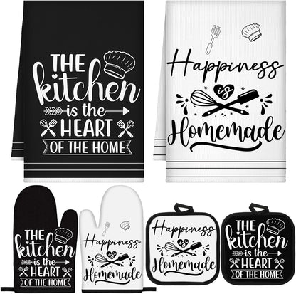 6 Pcs Kitchen Decor Accessories Set Farmhouse Towels Pot Holders Oven Mitts Set 2 Dish Towels 2 Potholders 2 Cooking Mittens Oven Glove for Christmas Baking Cooking Supply(Yellow,Kitchen)