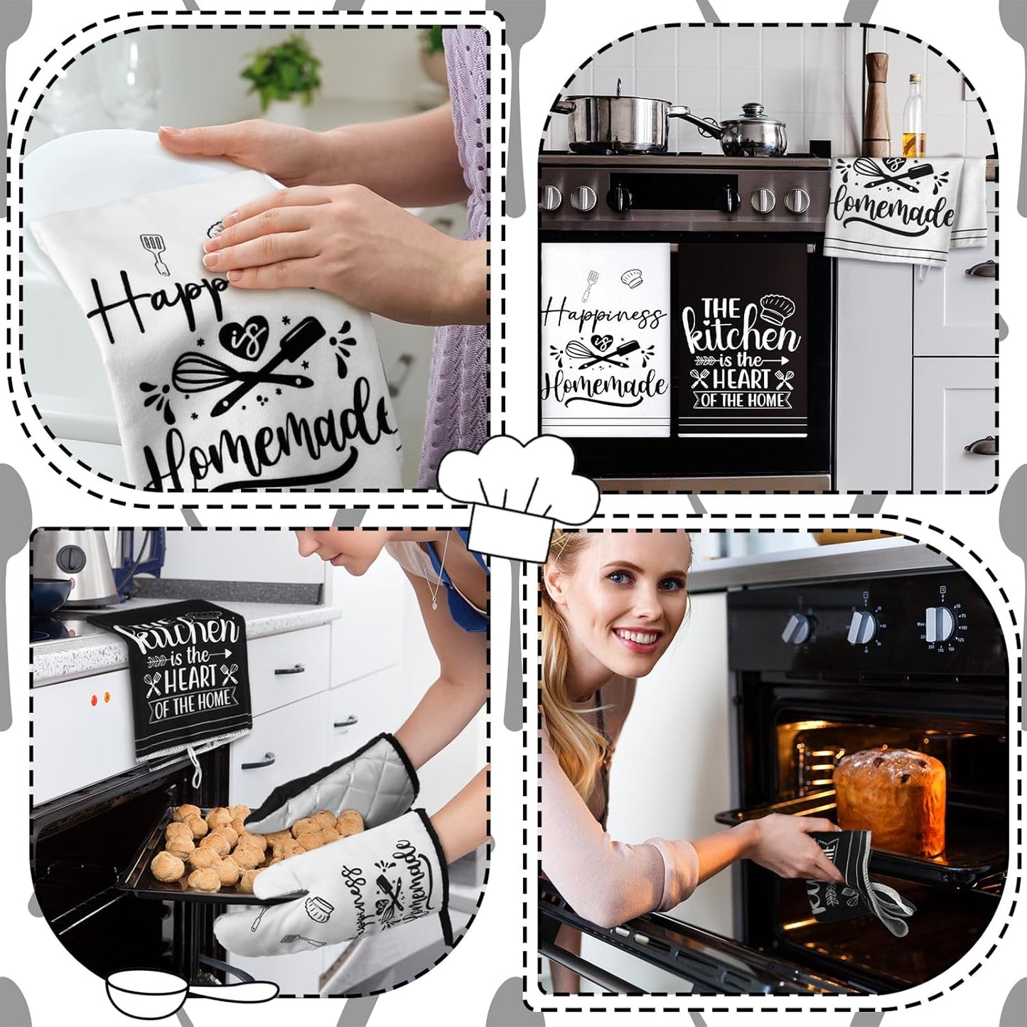 6 Pcs Kitchen Decor Accessories Set Farmhouse Towels Pot Holders Oven Mitts Set 2 Dish Towels 2 Potholders 2 Cooking Mittens Oven Glove for Christmas Baking Cooking Supply(Yellow,Kitchen)