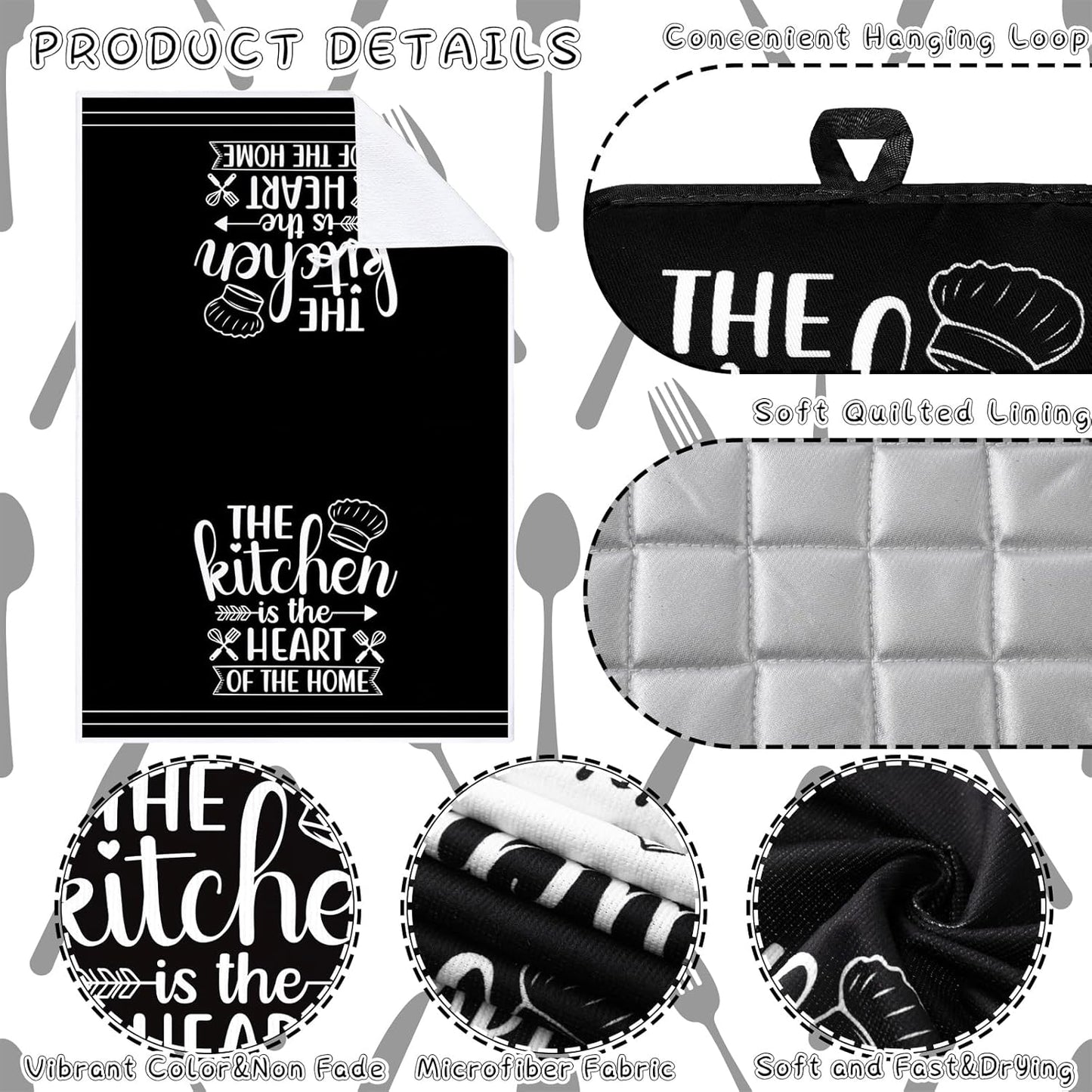 6 Pcs Kitchen Decor Accessories Set Farmhouse Towels Pot Holders Oven Mitts Set 2 Dish Towels 2 Potholders 2 Cooking Mittens Oven Glove for Christmas Baking Cooking Supply(Yellow,Kitchen)