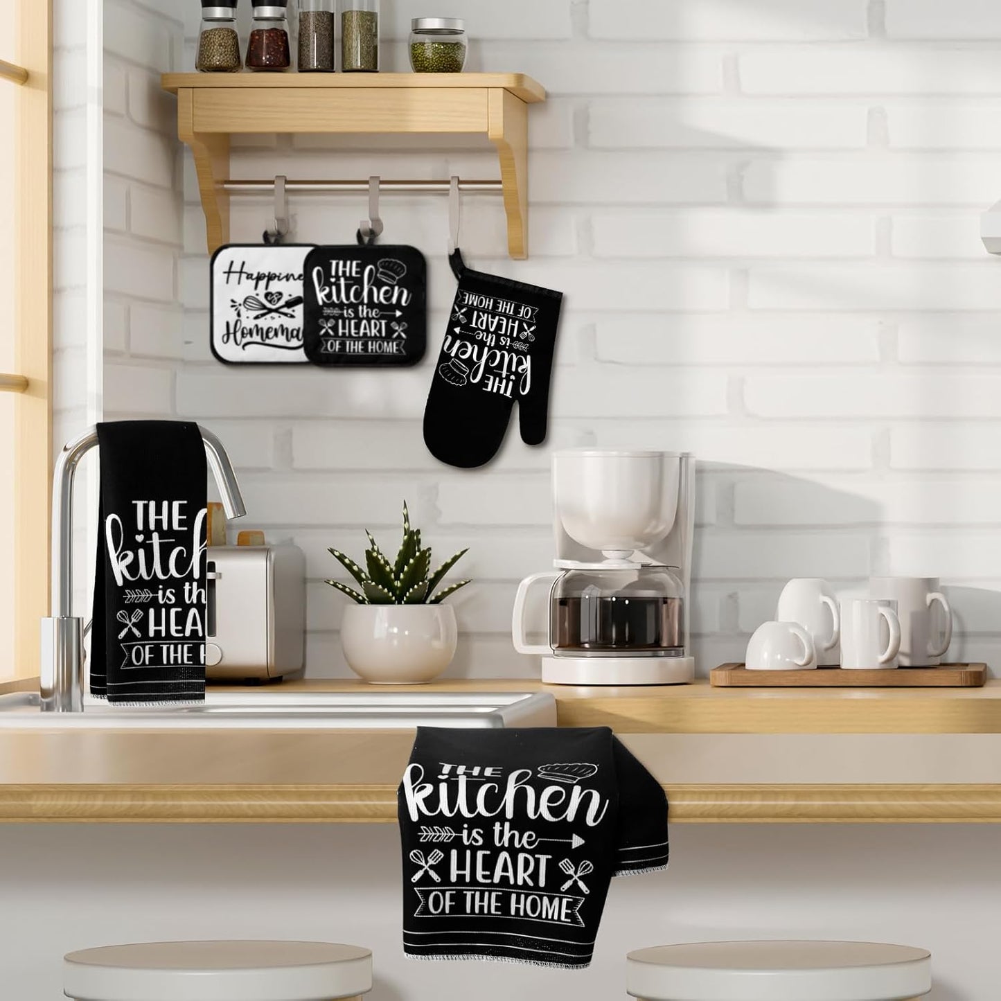6 Pcs Kitchen Decor Accessories Set Farmhouse Towels Pot Holders Oven Mitts Set 2 Dish Towels 2 Potholders 2 Cooking Mittens Oven Glove for Christmas Baking Cooking Supply(Yellow,Kitchen)