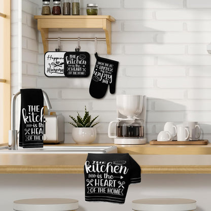 6 Pcs Kitchen Decor Accessories Set Farmhouse Towels Pot Holders Oven Mitts Set 2 Dish Towels 2 Potholders 2 Cooking Mittens Oven Glove for Christmas Baking Cooking Supply(Yellow,Kitchen)