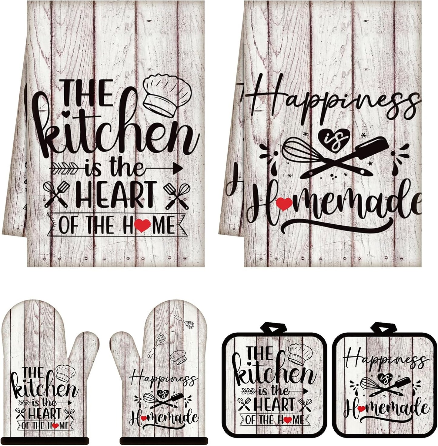 6 Pcs Kitchen Decor Accessories Set Farmhouse Towels Pot Holders Oven Mitts Set 2 Dish Towels 2 Potholders 2 Cooking Mittens Oven Glove for Christmas Baking Cooking Supply(Yellow,Kitchen)