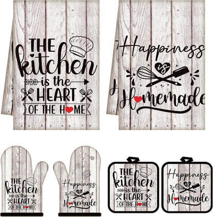6 Pcs Kitchen Decor Accessories Set Farmhouse Towels Pot Holders Oven Mitts Set 2 Dish Towels 2 Potholders 2 Cooking Mittens Oven Glove for Christmas Baking Cooking Supply(Yellow,Kitchen)