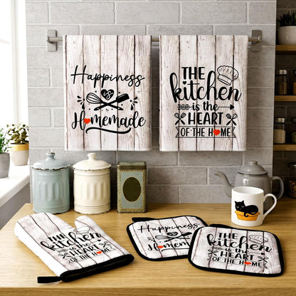6 Pcs Kitchen Decor Accessories Set Farmhouse Towels Pot Holders Oven Mitts Set 2 Dish Towels 2 Potholders 2 Cooking Mittens Oven Glove for Christmas Baking Cooking Supply(Yellow,Kitchen)
