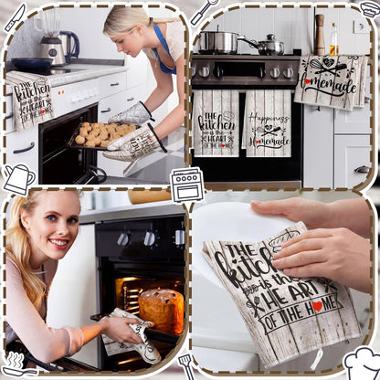 6 Pcs Kitchen Decor Accessories Set Farmhouse Towels Pot Holders Oven Mitts Set 2 Dish Towels 2 Potholders 2 Cooking Mittens Oven Glove for Christmas Baking Cooking Supply(Yellow,Kitchen)