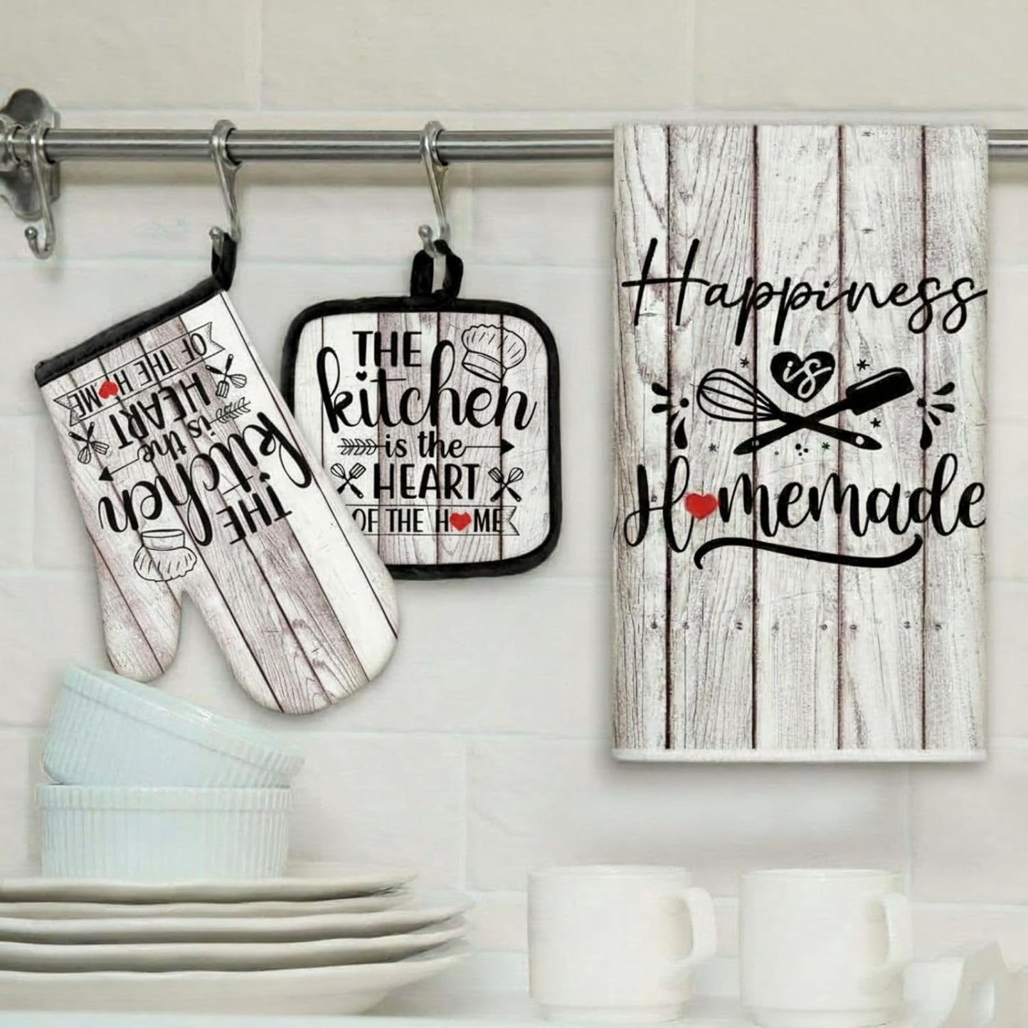 6 Pcs Kitchen Decor Accessories Set Farmhouse Towels Pot Holders Oven Mitts Set 2 Dish Towels 2 Potholders 2 Cooking Mittens Oven Glove for Christmas Baking Cooking Supply(Yellow,Kitchen)