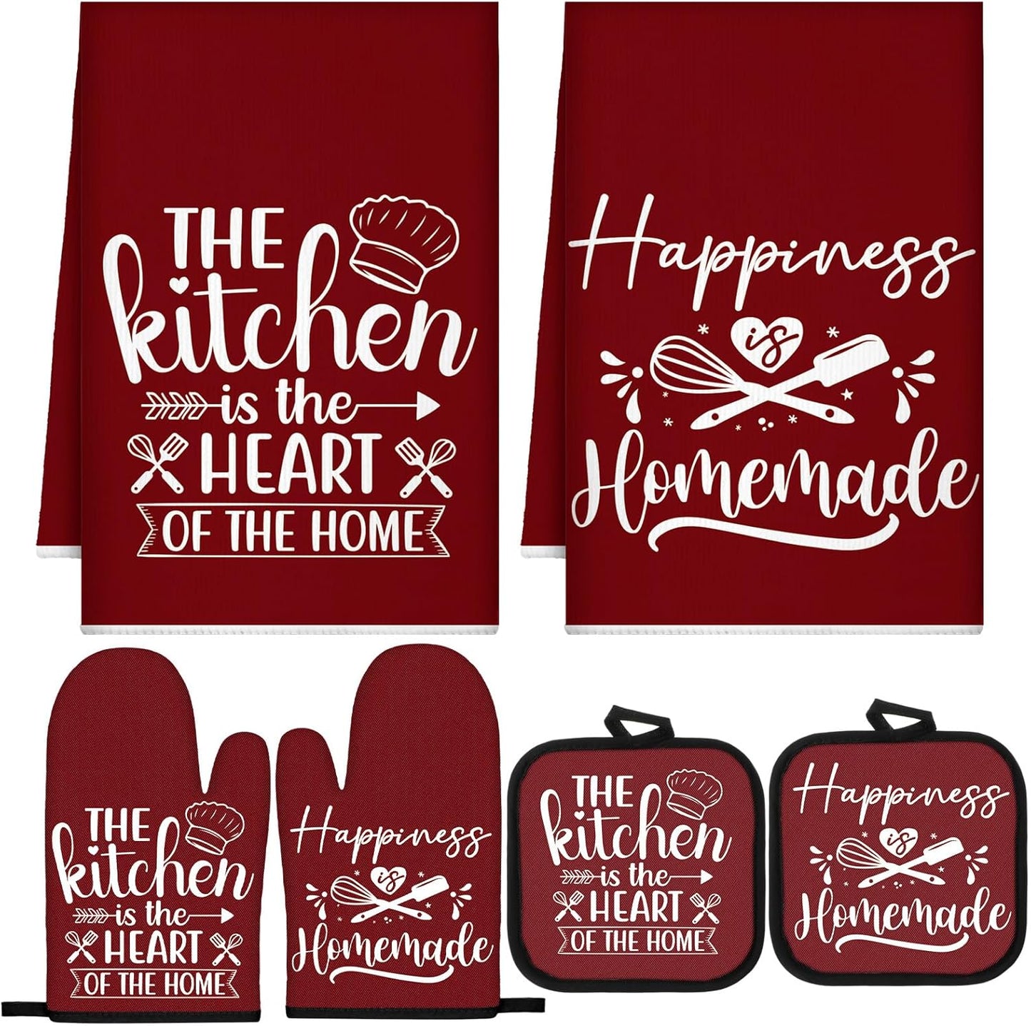 6 Pcs Kitchen Decor Accessories Set Farmhouse Towels Pot Holders Oven Mitts Set 2 Dish Towels 2 Potholders 2 Cooking Mittens Oven Glove for Christmas Baking Cooking Supply(Yellow,Kitchen)