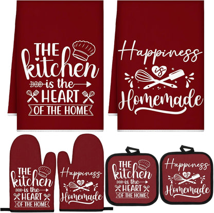 6 Pcs Kitchen Decor Accessories Set Farmhouse Towels Pot Holders Oven Mitts Set 2 Dish Towels 2 Potholders 2 Cooking Mittens Oven Glove for Christmas Baking Cooking Supply(Yellow,Kitchen)
