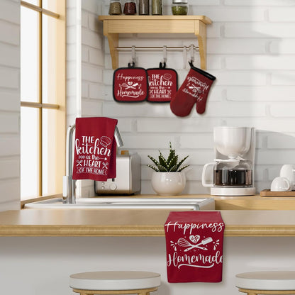 6 Pcs Kitchen Decor Accessories Set Farmhouse Towels Pot Holders Oven Mitts Set 2 Dish Towels 2 Potholders 2 Cooking Mittens Oven Glove for Christmas Baking Cooking Supply(Yellow,Kitchen)