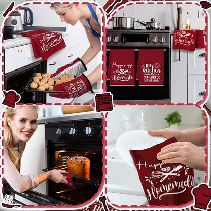 6 Pcs Kitchen Decor Accessories Set Farmhouse Towels Pot Holders Oven Mitts Set 2 Dish Towels 2 Potholders 2 Cooking Mittens Oven Glove for Christmas Baking Cooking Supply(Yellow,Kitchen)
