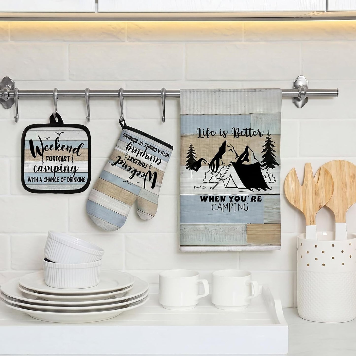 6 Pcs Kitchen Decor Accessories Set Farmhouse Towels Pot Holders Oven Mitts Set 2 Dish Towels 2 Potholders 2 Cooking Mittens Oven Glove for Christmas Baking Cooking Supply(Yellow,Kitchen)