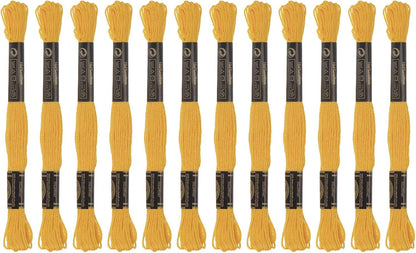 12 Skeins Embroidery Floss 8m Each Egyptian Long Fiber Cotton Cross Stitch Thread 26S/2x6 for Embroidery Projects Bracelet, Dark Yellow