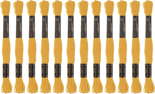 12 Skeins Embroidery Floss 8m Each Egyptian Long Fiber Cotton Cross Stitch Thread 26S/2x6 for Embroidery Projects Bracelet, Dark Yellow