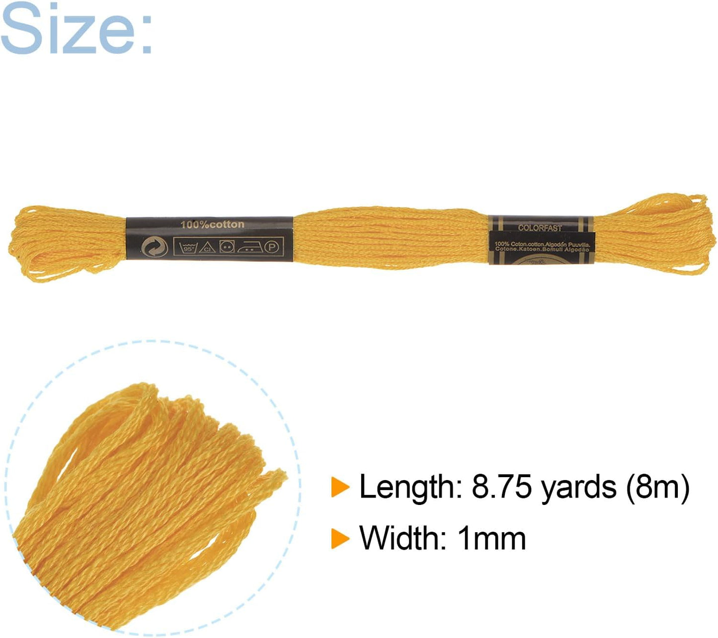 12 Skeins Embroidery Floss 8m Each Egyptian Long Fiber Cotton Cross Stitch Thread 26S/2x6 for Embroidery Projects Bracelet, Dark Yellow