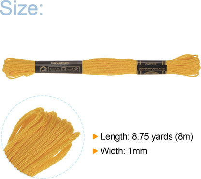 12 Skeins Embroidery Floss 8m Each Egyptian Long Fiber Cotton Cross Stitch Thread 26S/2x6 for Embroidery Projects Bracelet, Dark Yellow