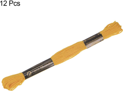 12 Skeins Embroidery Floss 8m Each Egyptian Long Fiber Cotton Cross Stitch Thread 26S/2x6 for Embroidery Projects Bracelet, Dark Yellow