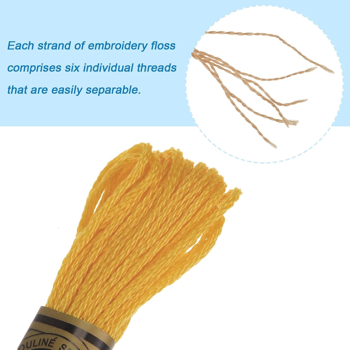 12 Skeins Embroidery Floss 8m Each Egyptian Long Fiber Cotton Cross Stitch Thread 26S/2x6 for Embroidery Projects Bracelet, Dark Yellow