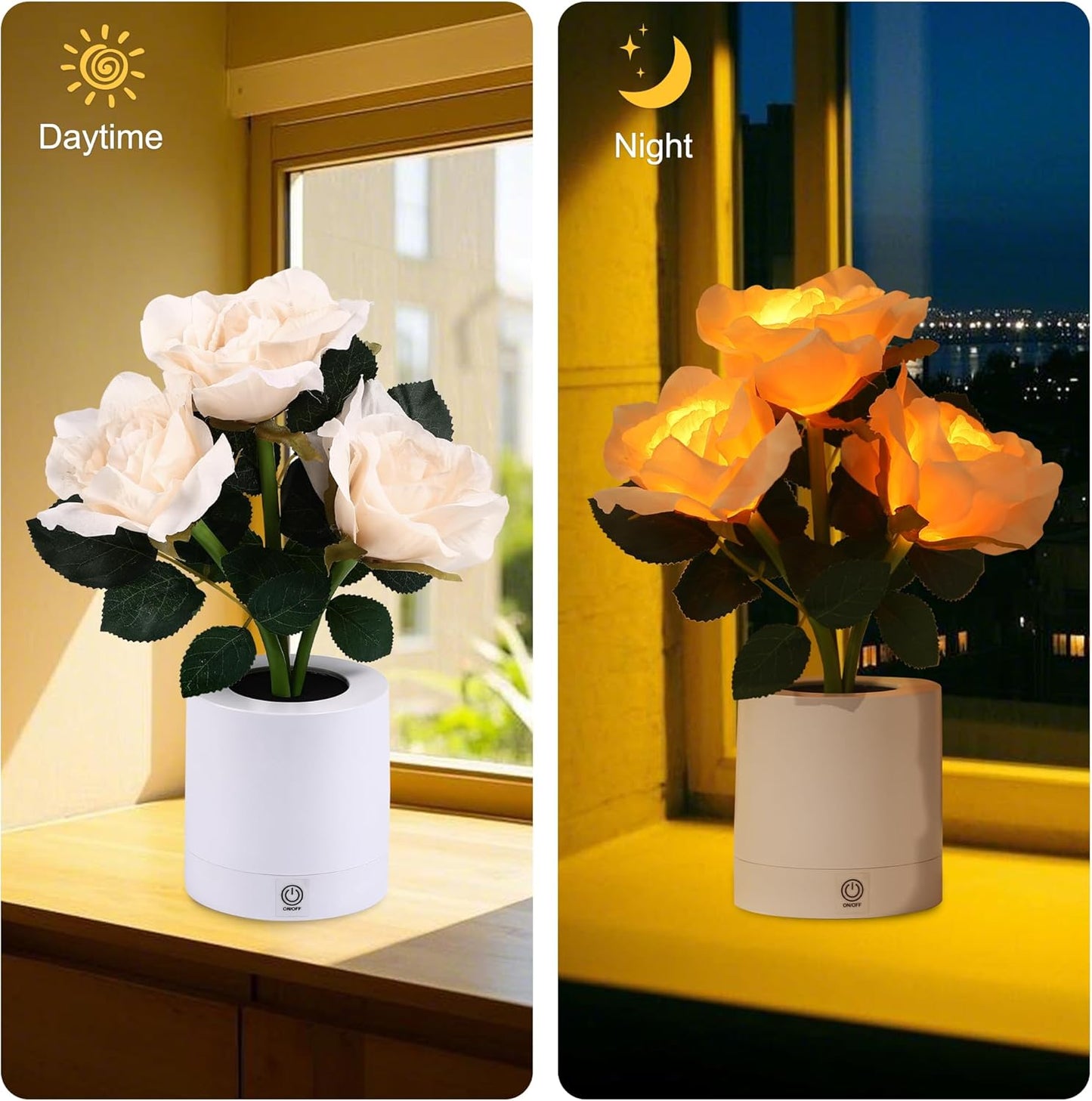 Forever Yellow Rose Flower Lamp Touch Lamp Mothers Day Christmas Valentines Day Birthday Gifts for Women Her Wife Girlfriend Daughter, Decor for Bedroom