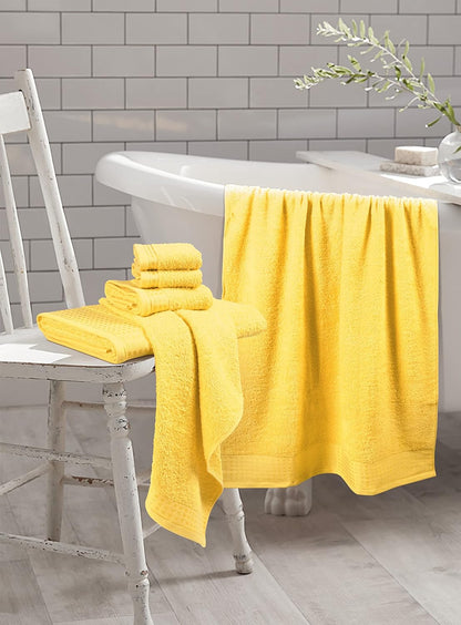 100% Cotton Ultra Soft 6 Pack Towel Set, Contains 2 Bath Towels 28x55 Inches, 2 Hand Towels 16x24 Inches & 2 Wash Coths 12x12 Inches, Compact Absorbent Lightweight & Quickdry - Lime Yellow