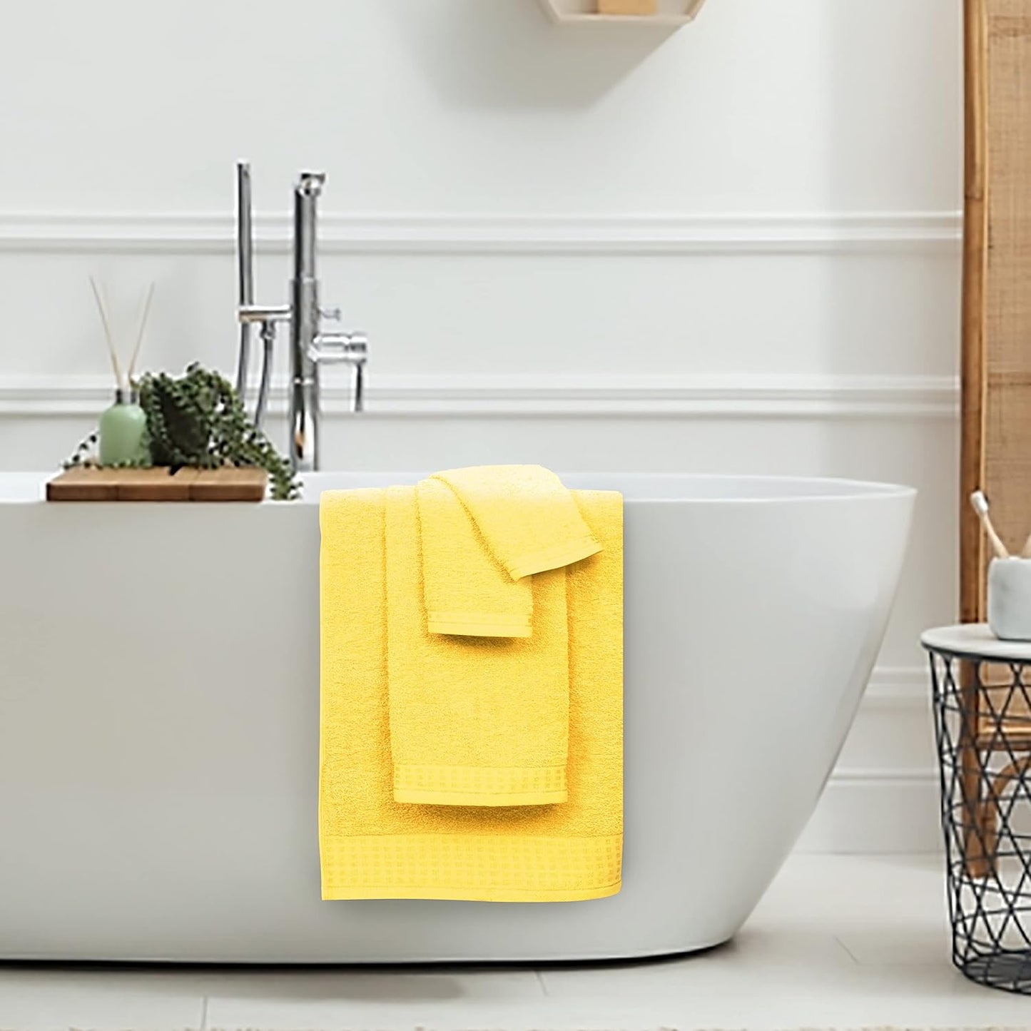 100% Cotton Ultra Soft 6 Pack Towel Set, Contains 2 Bath Towels 28x55 Inches, 2 Hand Towels 16x24 Inches & 2 Wash Coths 12x12 Inches, Compact Absorbent Lightweight & Quickdry - Lime Yellow