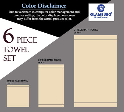 100% Cotton Ultra Soft 6 Pack Towel Set, Contains 2 Bath Towels 28x55 Inches, 2 Hand Towels 16x24 Inches & 2 Wash Coths 12x12 Inches, Compact Absorbent Lightweight & Quickdry - Lime Yellow